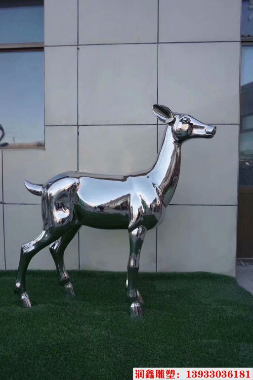 不锈钢圆雕镜面鹿雕塑 地产小区花园动物雕塑摆件3