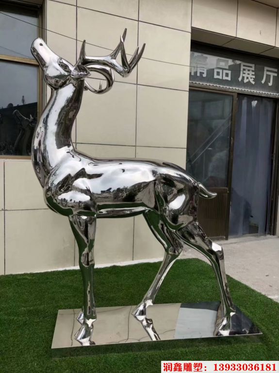不锈钢小鹿雕塑，镜面鹿雕塑