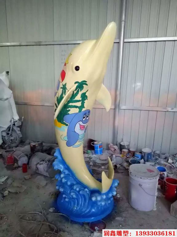 玻璃钢彩绘海豚雕塑 (2)