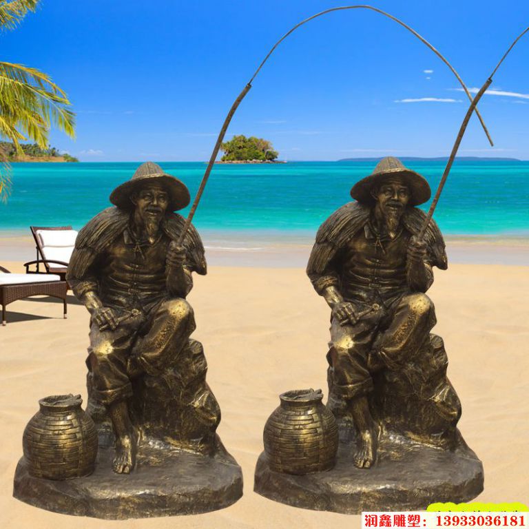 姜太公钓鱼雕塑 仿铜人物雕塑