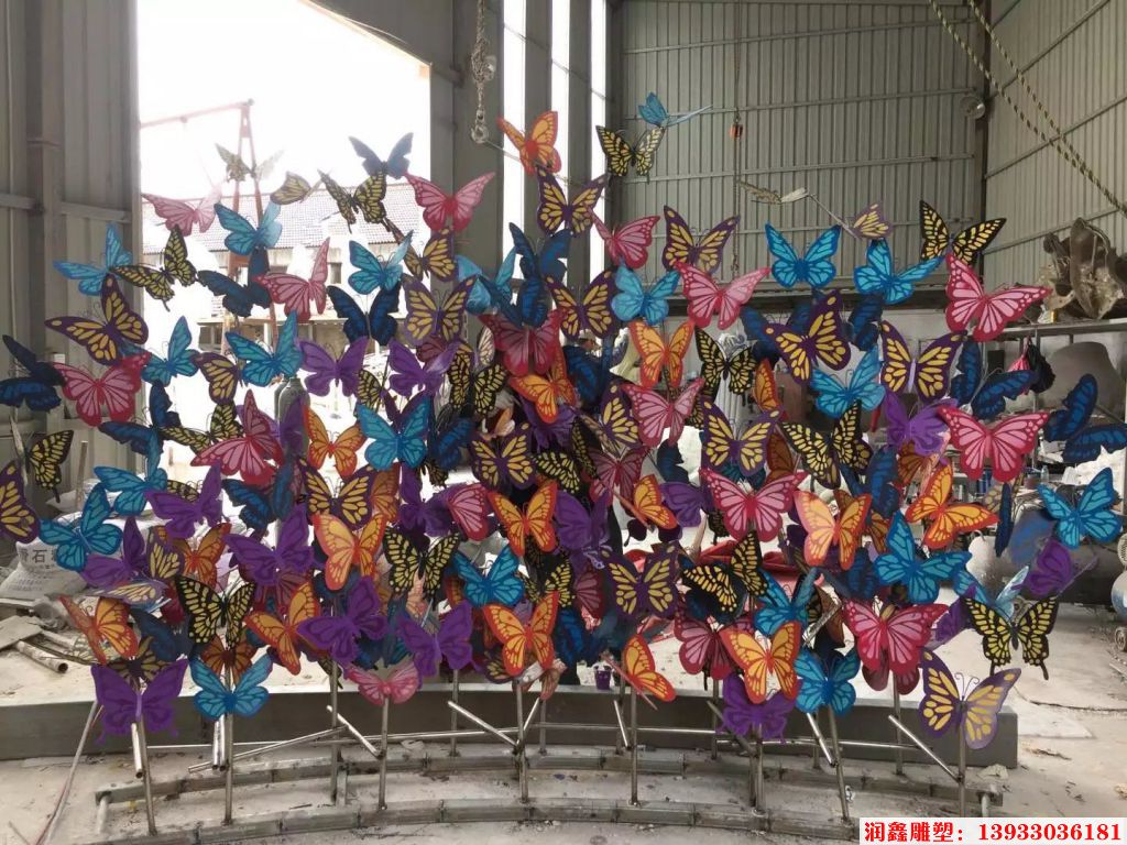 不锈钢彩蝴蝶雕塑，一群飞蝴蝶雕塑，彩色群碟飞舞雕塑1