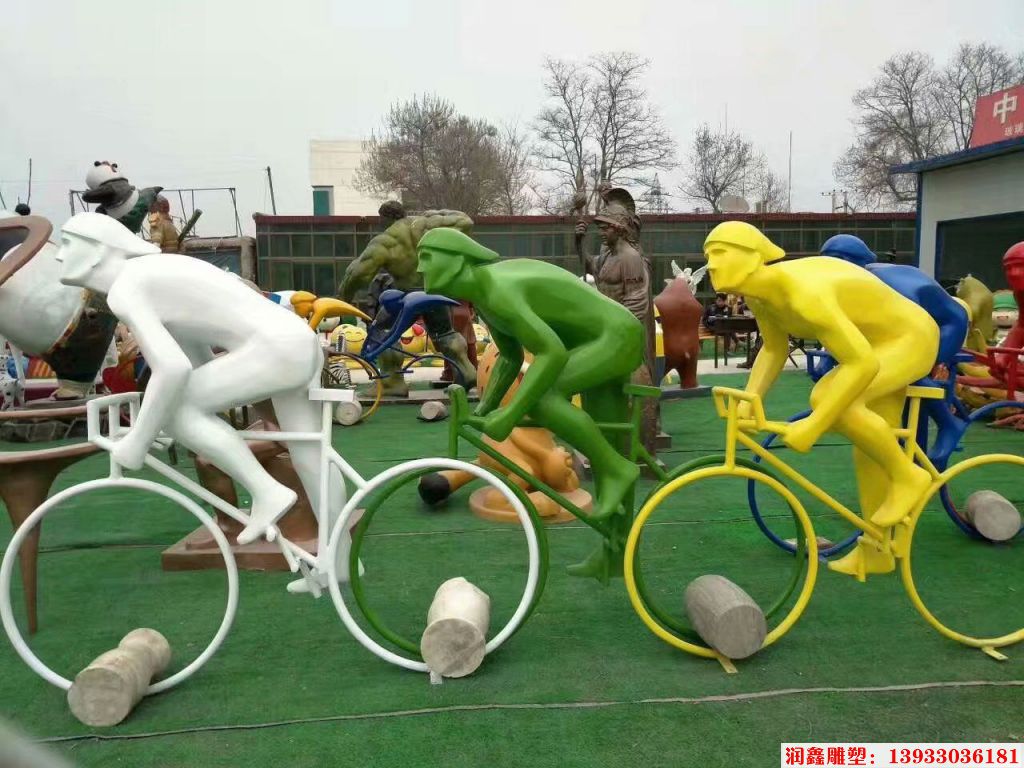 玻璃钢运动人物雕塑 骑车抽象运动人雕塑3