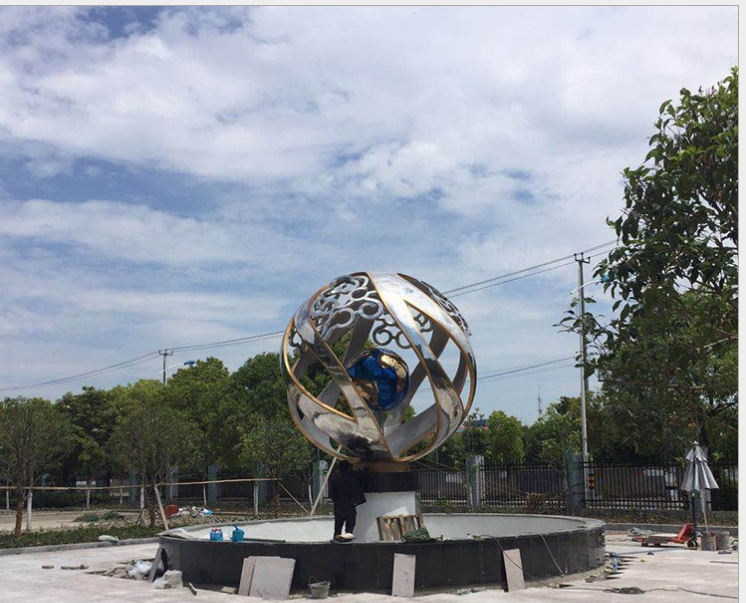 不锈钢镂空地球仪 水池喷泉景观艺术雕塑