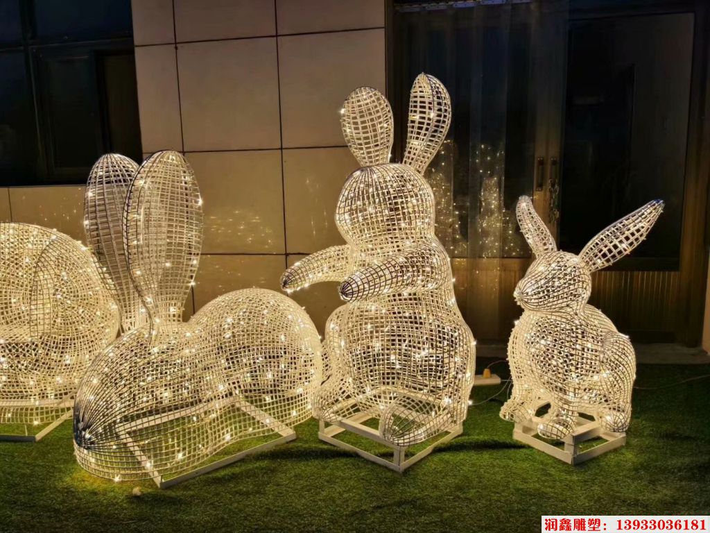 不锈钢灯光兔子雕塑 动物灯光雕塑