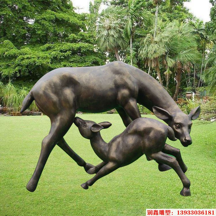 母子铜鹿雕塑 动物铜雕制作厂家