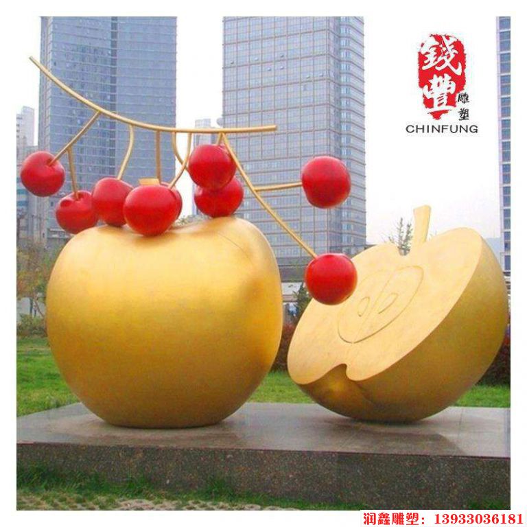 苹果镀钛金不锈钢水果雕塑