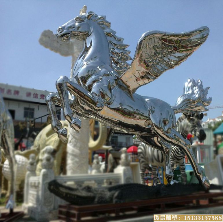 镜面动物雕塑 不锈钢飞马雕塑