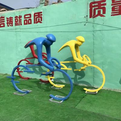 玻璃钢运动人物雕塑 骑车抽象运动人雕塑