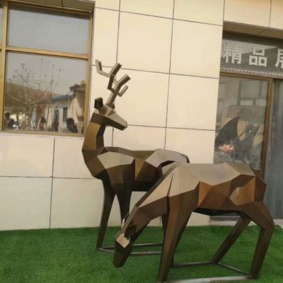 不锈钢咖啡色切面鹿雕塑 园林公园小区动物摆件4