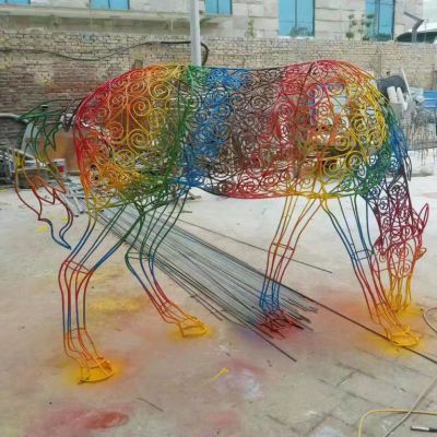 彩色马镂空雕塑 不锈钢编织动物马雕塑