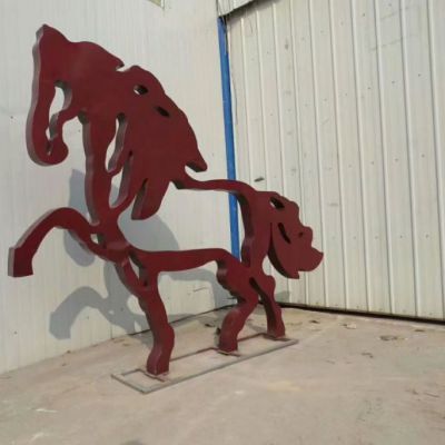 铁艺剪影创意造型雕塑马，动物系列