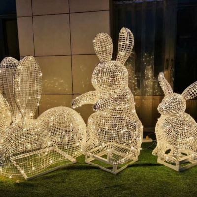 不锈钢灯光兔子雕塑 动物灯光雕塑