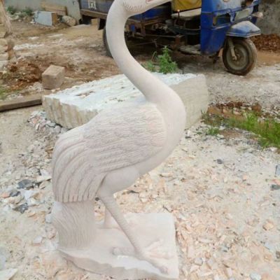 汉白玉仙鹤雕塑，石雕动物雕塑