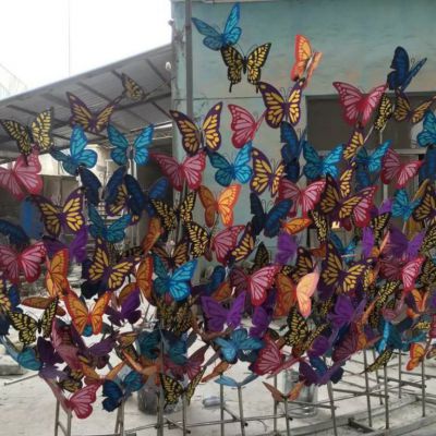 不锈钢彩蝴蝶雕塑，一群飞蝴蝶雕塑，彩色群碟飞舞雕塑