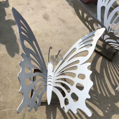 不锈钢原色双层蝴蝶雕塑，展翅蝴蝶雕塑
