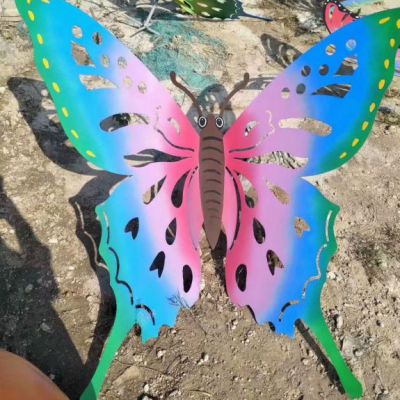 铁艺剪板蝴蝶，展翅蝴蝶雕塑造型,五彩蝴蝶工艺