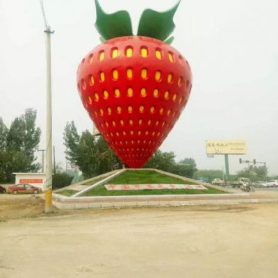 大草莓雕塑,水果雕塑,不锈钢水果雕塑,白钢烤漆水果