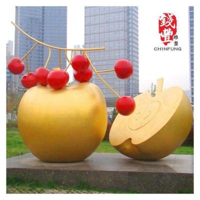 苹果镀钛金不锈钢水果雕塑